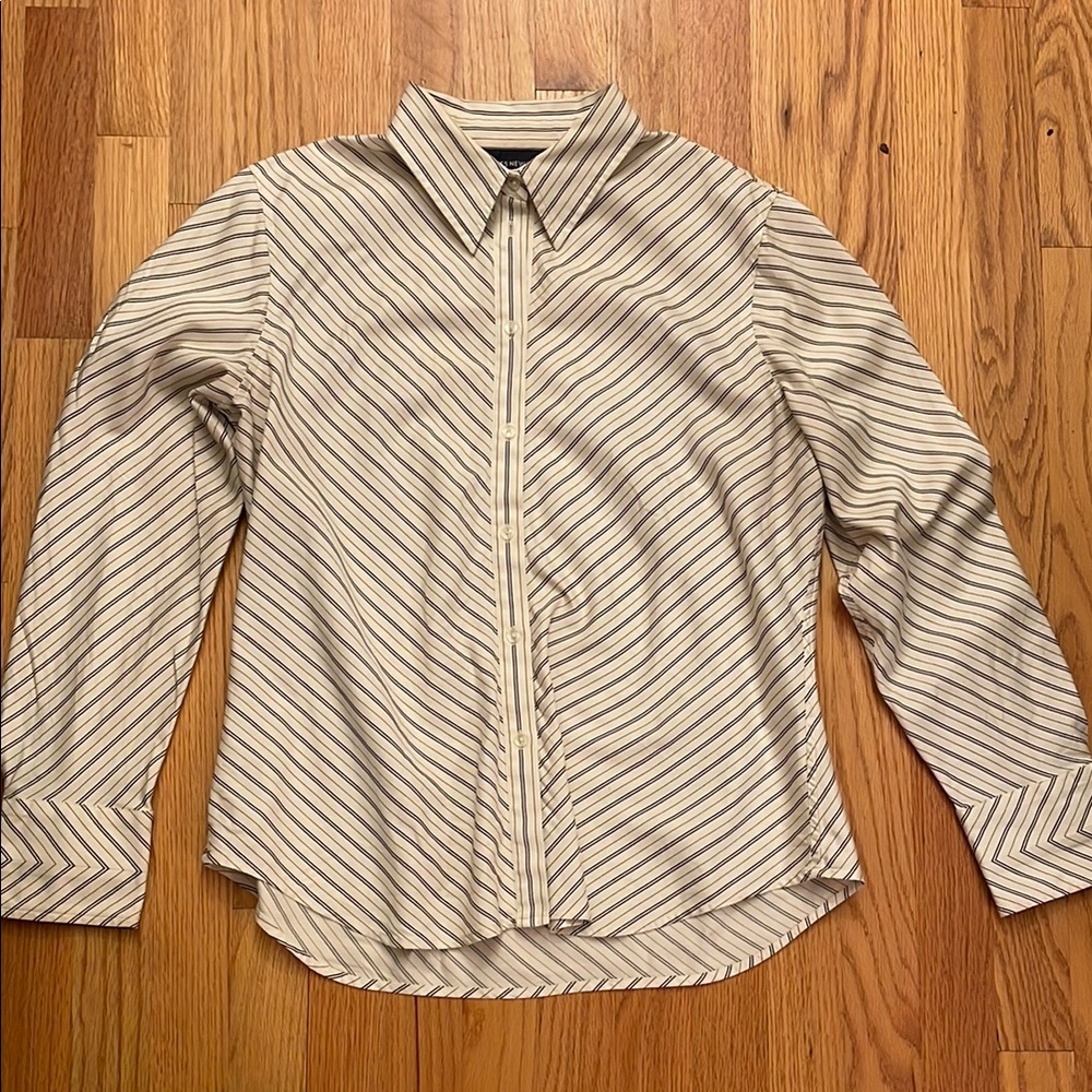 Jones New York Cream, Brown and Black Button Down Shirt